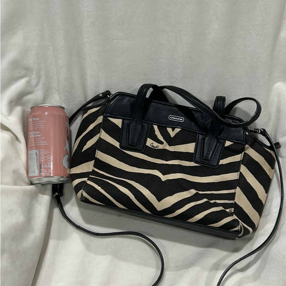 Coach Zebra Print Satchel in Black and Cream - Picture 4 of 5